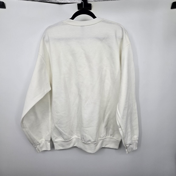 Retro Santa Claus Crew Neck Sweatshirt Womens L White Cotton Blend Holiday - Picture 7 of 7